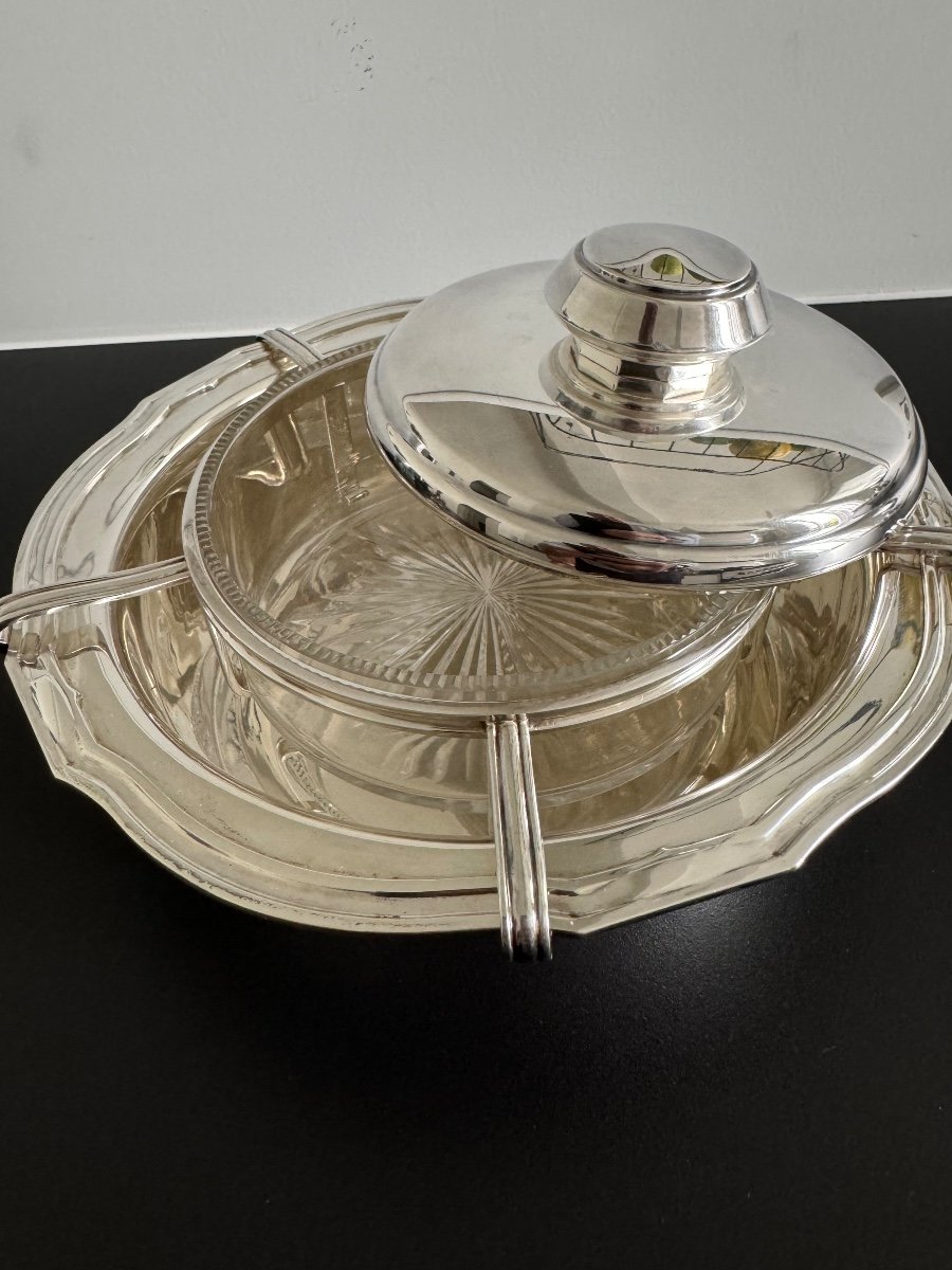 Ice Cream Maker Or Caviar Service, Belgium Circa 1950-1970, Sterling Silver And Crystal-photo-2