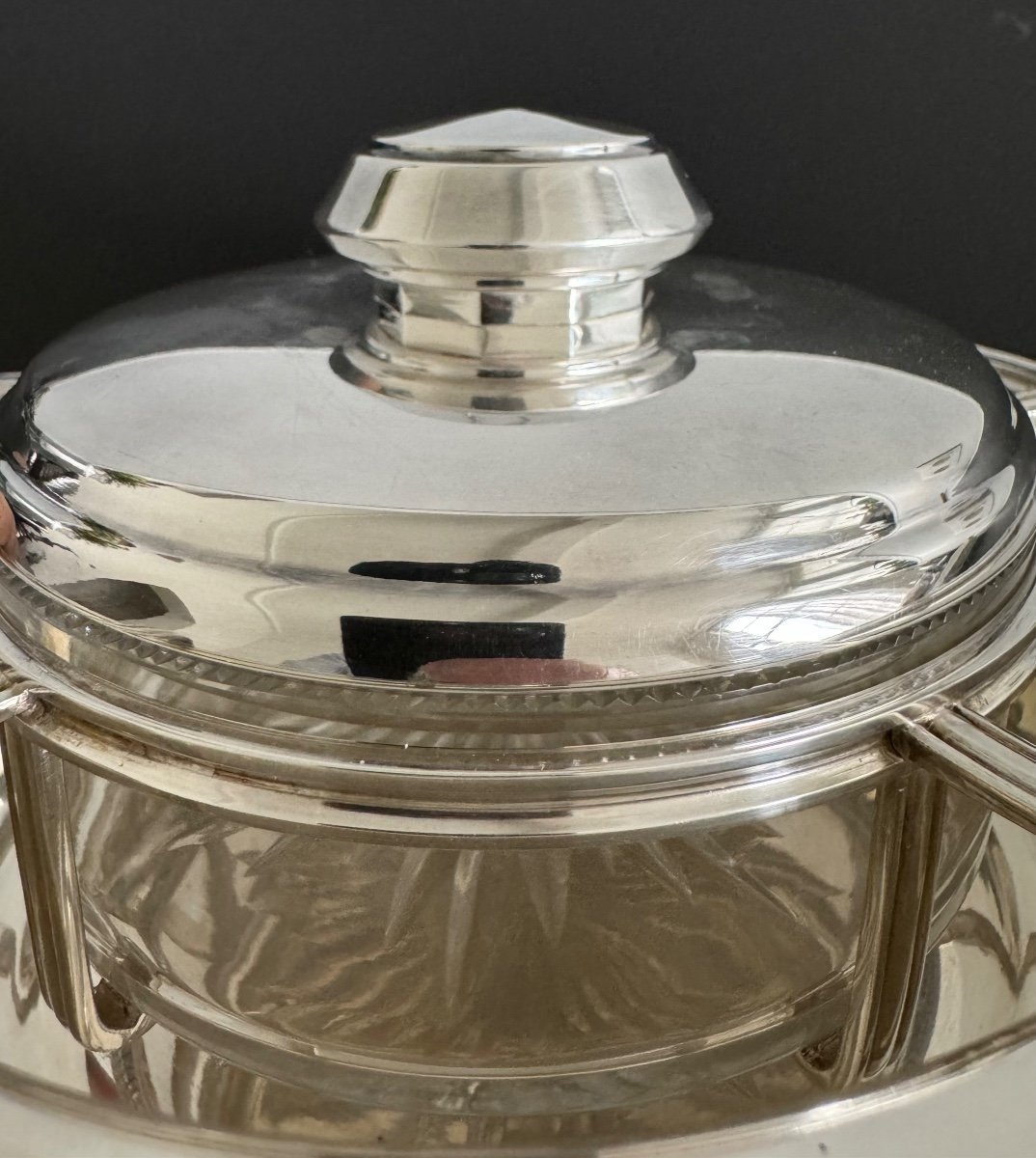 Ice Cream Maker Or Caviar Service, Belgium Circa 1950-1970, Sterling Silver And Crystal-photo-4