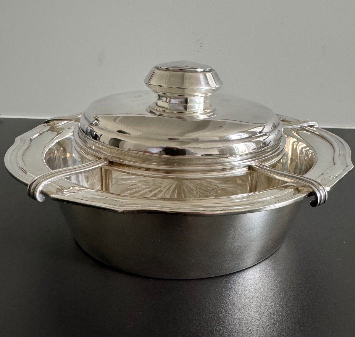 Ice Cream Maker Or Caviar Service, Belgium Circa 1950-1970, Sterling Silver And Crystal-photo-2