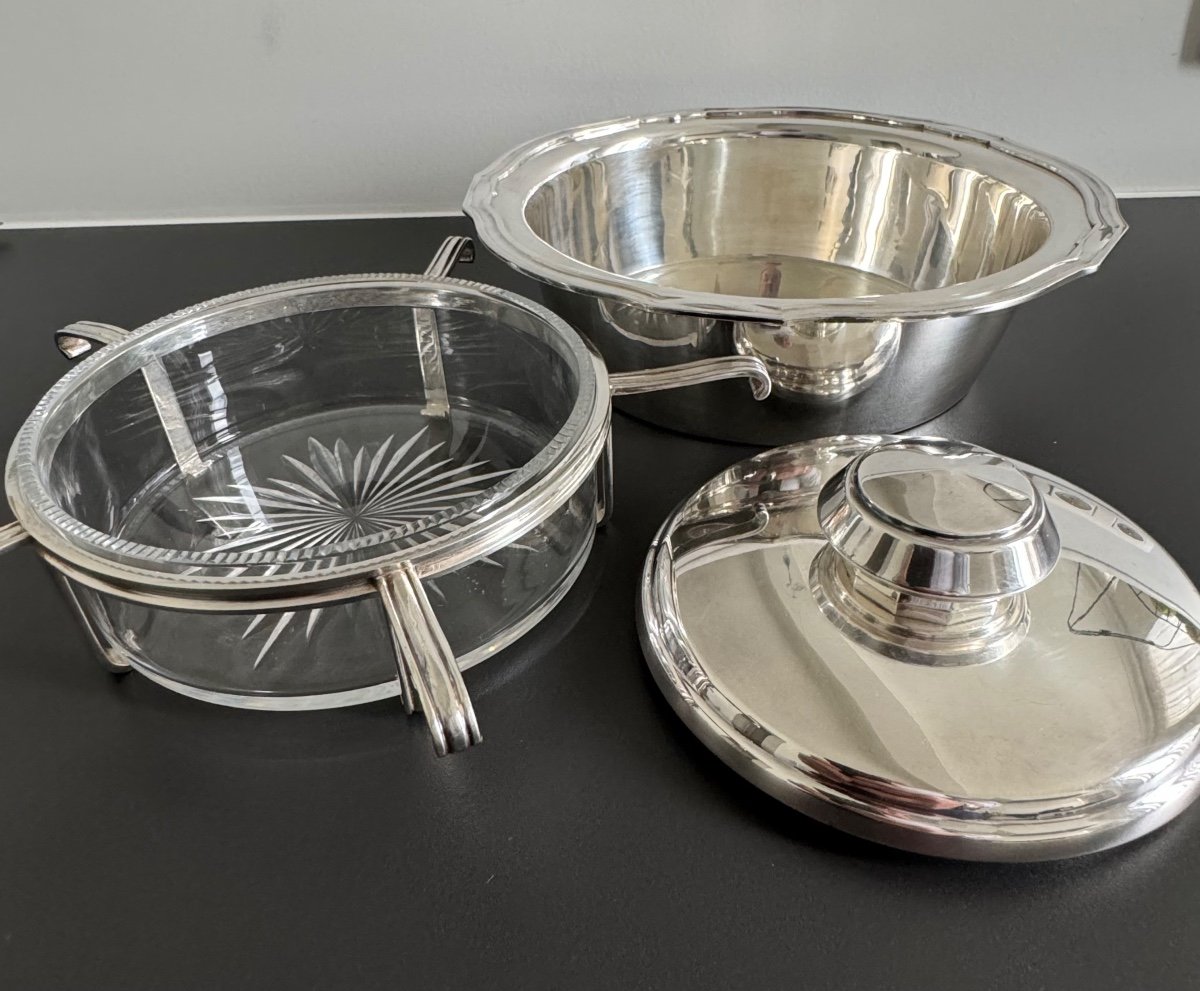 Ice Cream Maker Or Caviar Service, Belgium Circa 1950-1970, Sterling Silver And Crystal-photo-4
