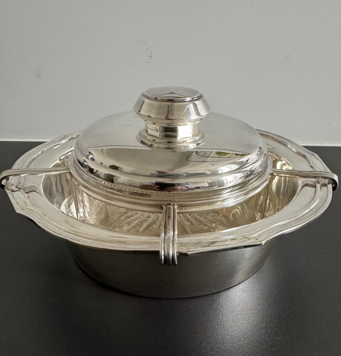 Ice Cream Maker Or Caviar Service, Belgium Circa 1950-1970, Sterling Silver And Crystal-photo-7