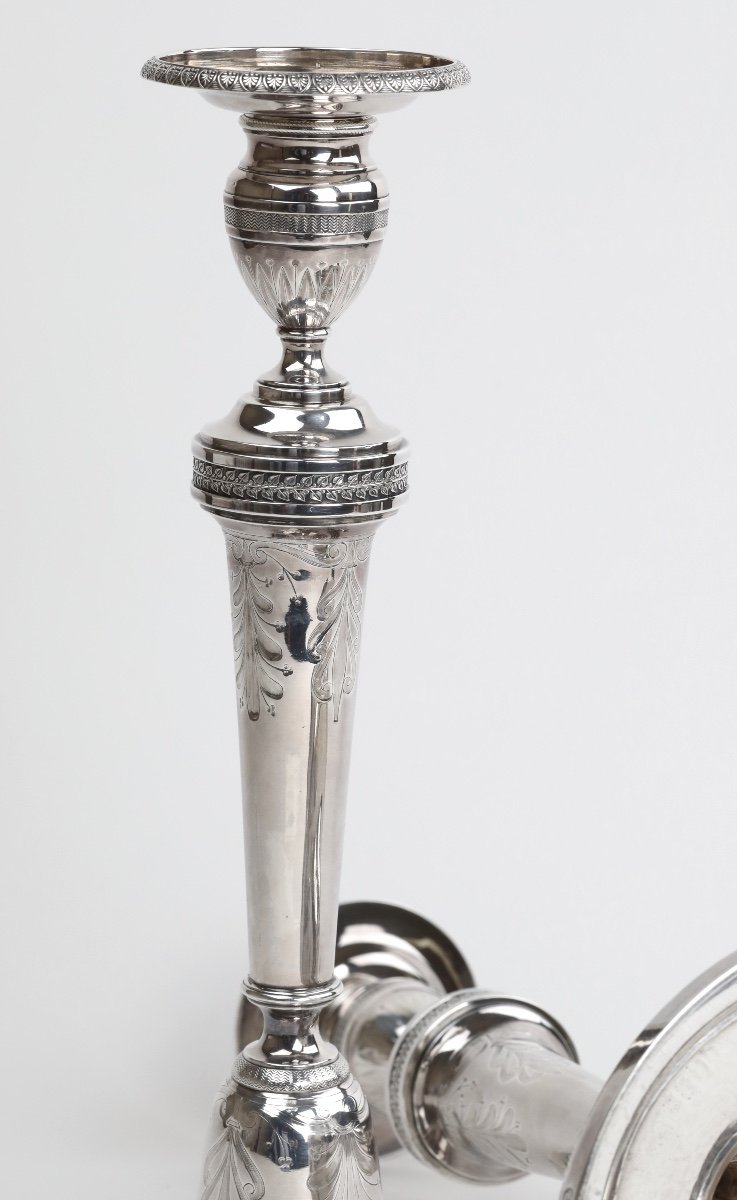 Paire De Flambeaux En Argent d'époque Empire, Antoine-henri Dubois, Paris -1798-1809-photo-2