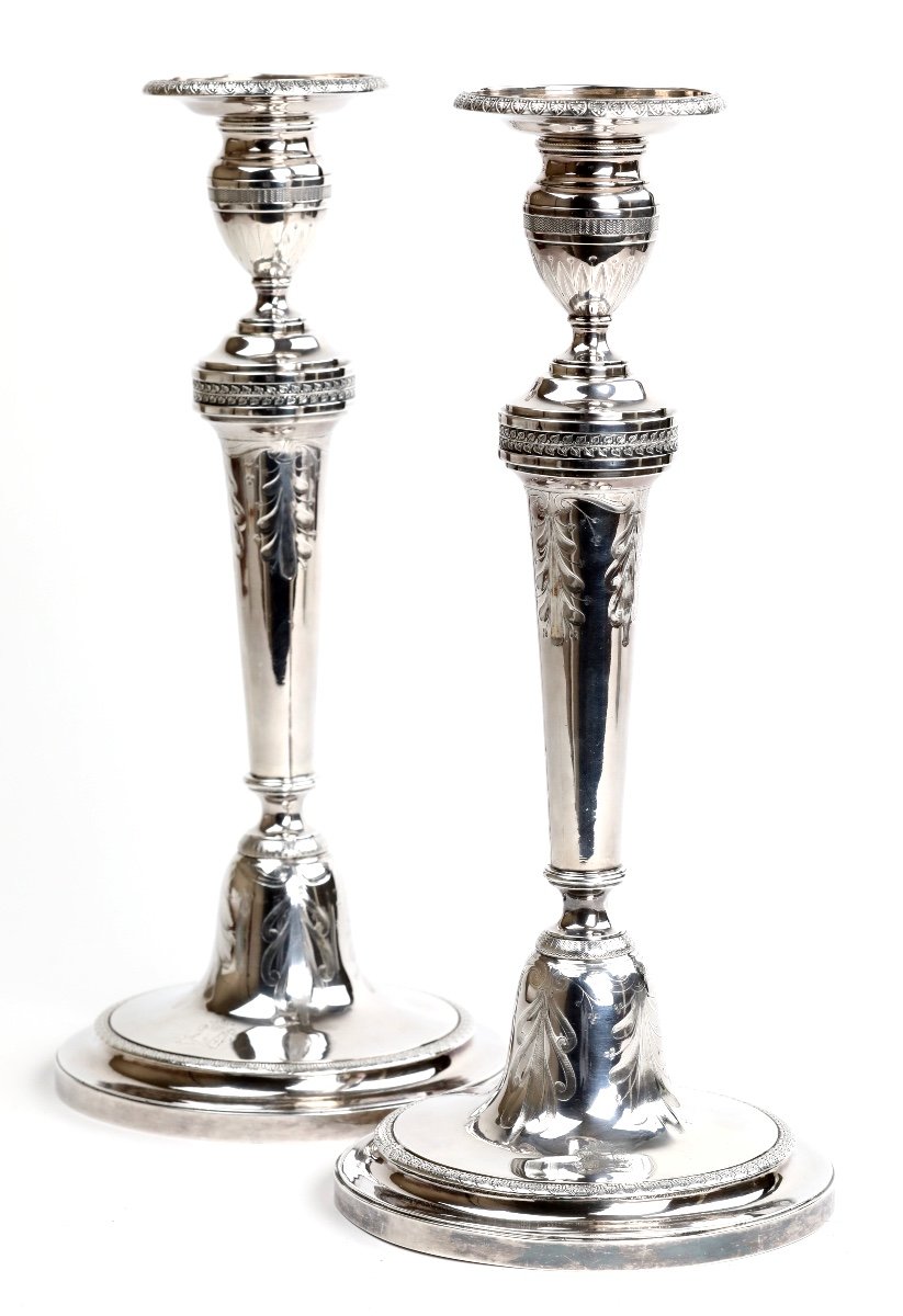 Paire De Flambeaux En Argent d'époque Empire, Antoine-henri Dubois, Paris -1798-1809