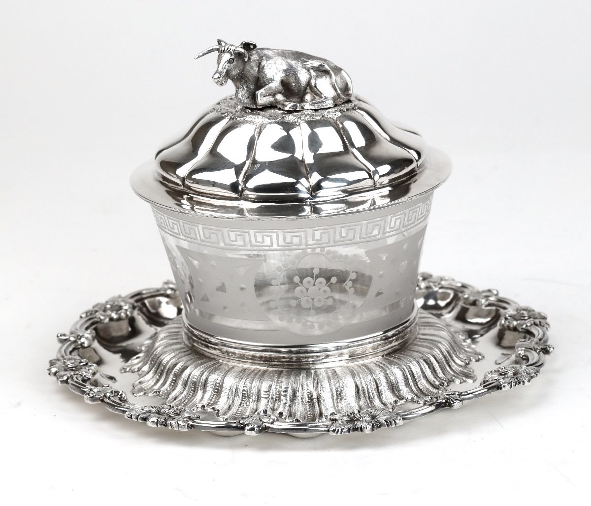 Beurrier En Argent Et Cristal Anglais De Richard William Atkins Et William Nathaniel Somersall