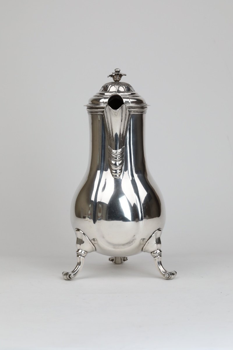 Mons 1745, Cafetière  d'époque Louis XV En Argent Massif-photo-2