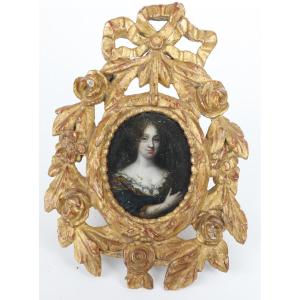 Portrait  Miniature Ovale  D’une Femme, Huile Sur Cuivre Seconde Moitié Du XVIIe Siècle.