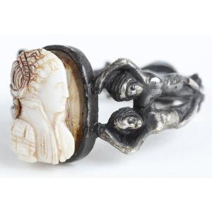 A Rare Renaissance Adam & Eva Silver Gilt Ring, Cameo Probably Italian 16th Century