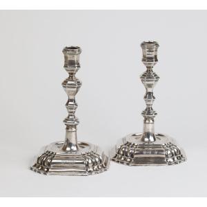 A Pair Of German Silver Candlesticks, Augsburg Mark, Circa 1739-1741