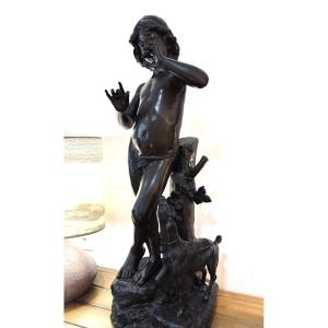 19th Century Bronze Sculpture Signed Joaquim Angles Cane "idyll"