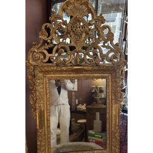 Louis XV Mirror In Wood, Late 18th Century, Gilded Wood Mirror 