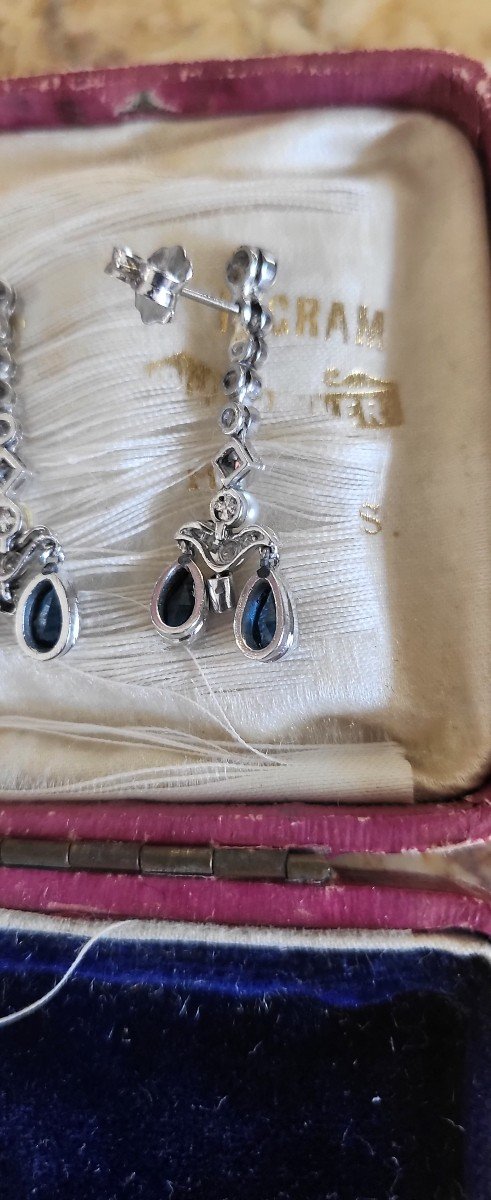 Art Deco Blue Sapphire, Diamond 18kt Gold Earrings-photo-1