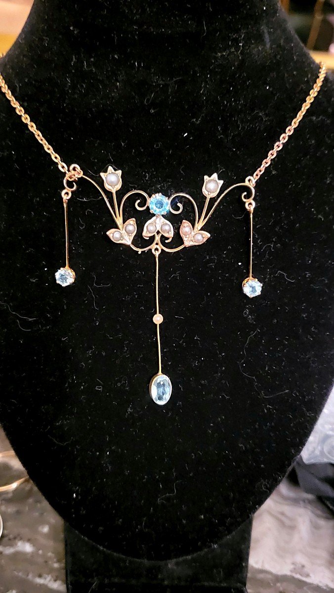 Belle Epoque Aquamarine And Gold Necklace-photo-2