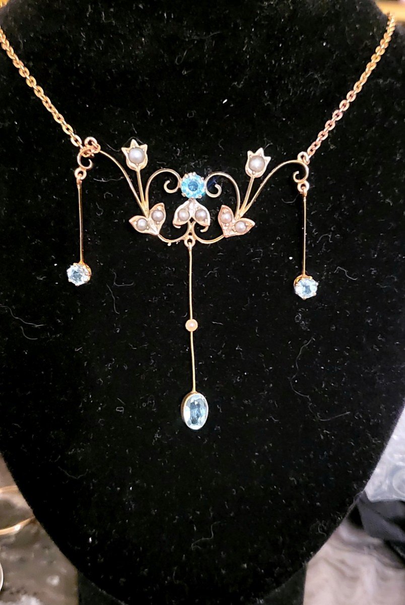 Belle Epoque Aquamarine And Gold Necklace-photo-4