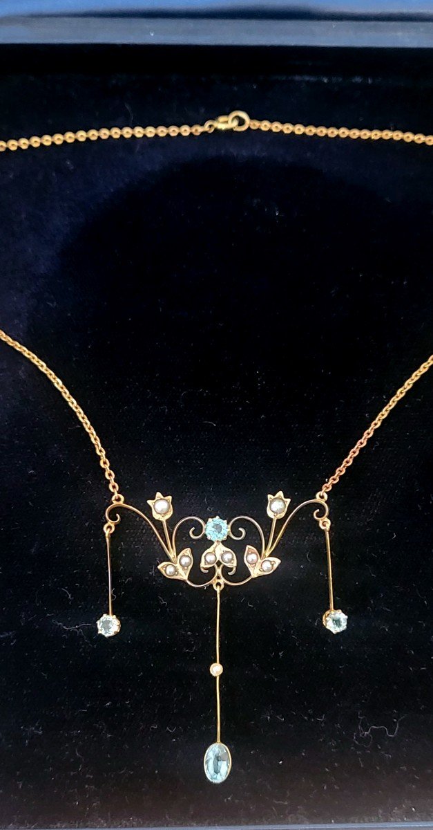 Belle Epoque Aquamarine And Gold Necklace-photo-1