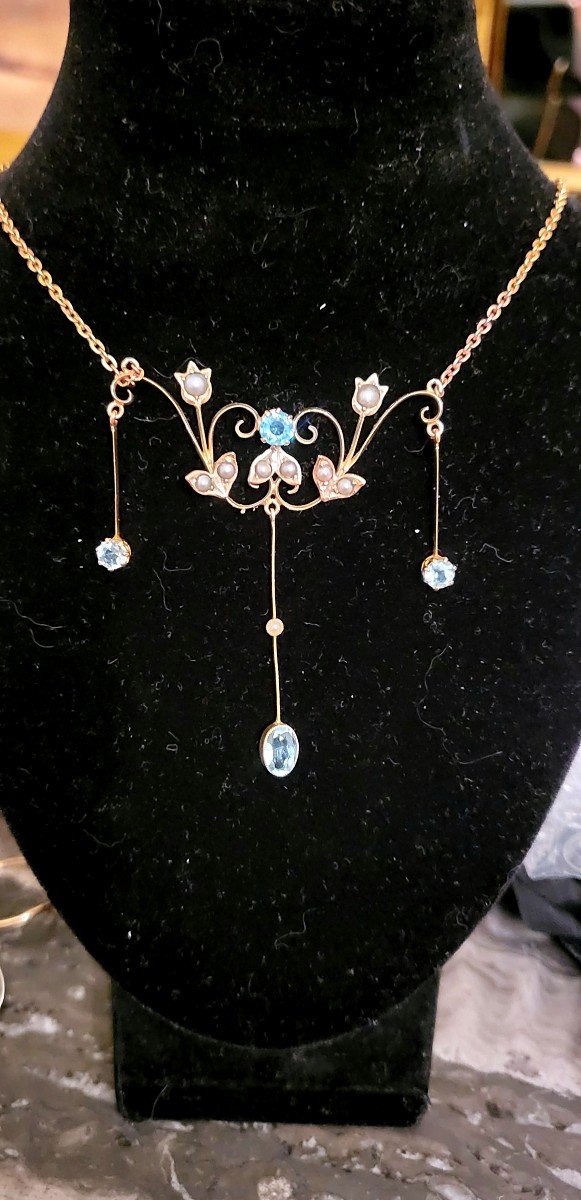 Belle Epoque Aquamarine And Gold Necklace-photo-4