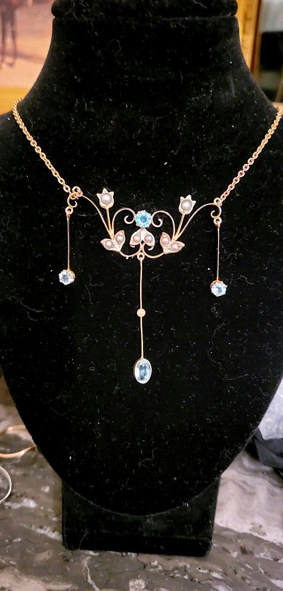 Belle Epoque Aquamarine And Gold Necklace-photo-5