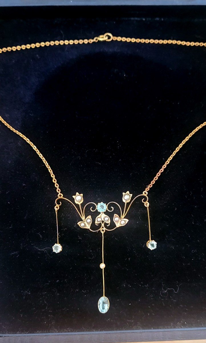 Belle Epoque Aquamarine And Gold Necklace