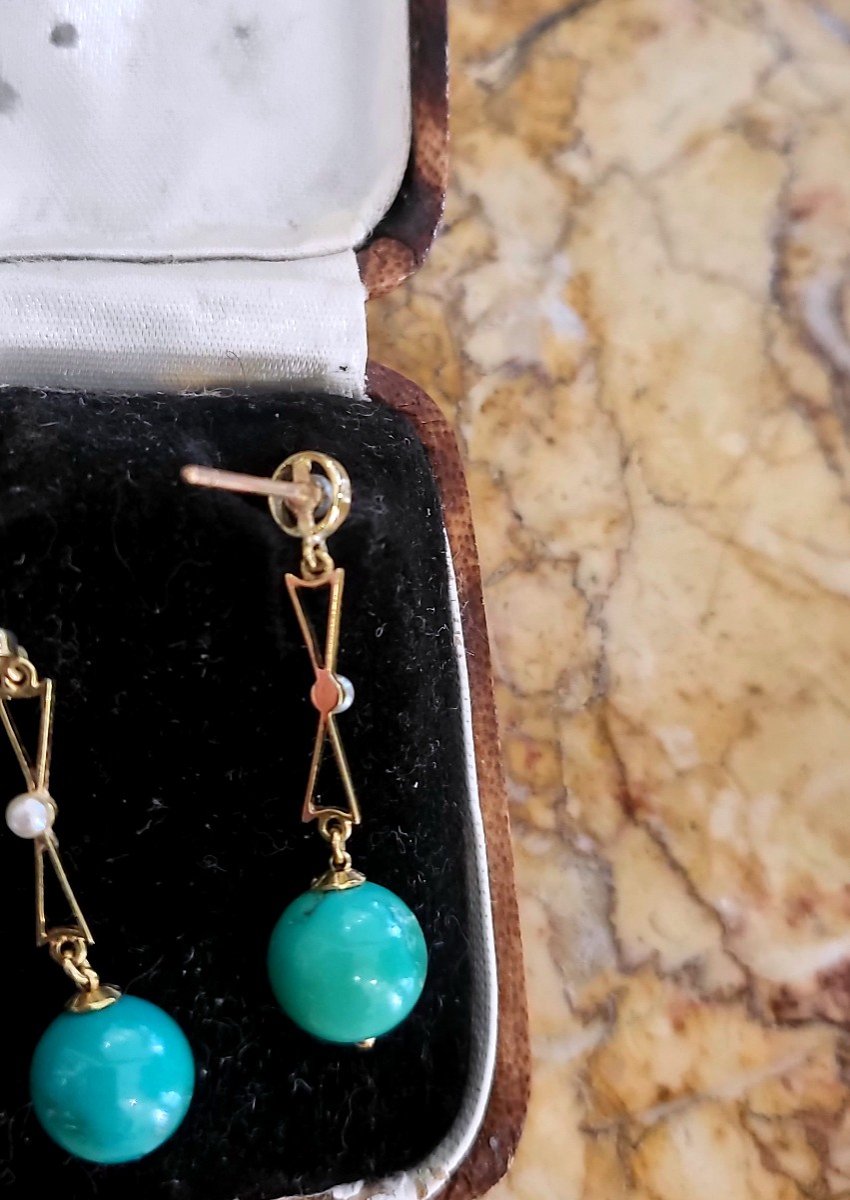 Belle Epoque Earrings In 15ct Gold And Turquoise-photo-3