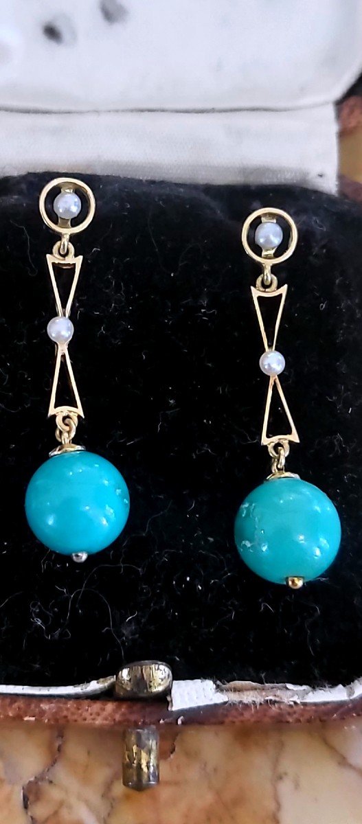 Belle Epoque Earrings In 15ct Gold And Turquoise-photo-1