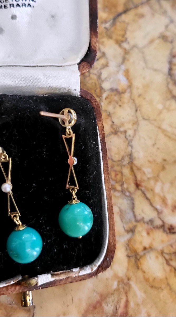 Belle Epoque Earrings In 15ct Gold And Turquoise-photo-2