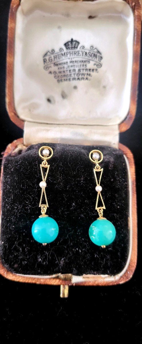 Belle Epoque Earrings In 15ct Gold And Turquoise-photo-7