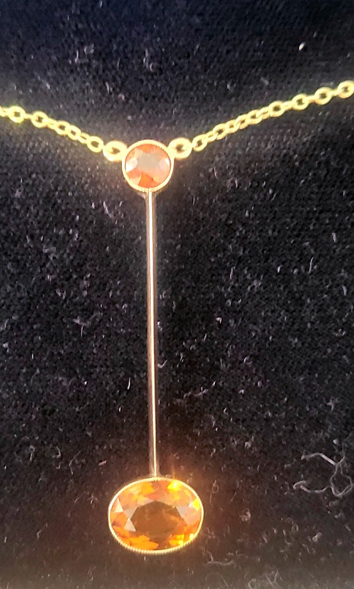 Art Deco Necklace - Madeira Citrine In 9ct Gold-photo-3