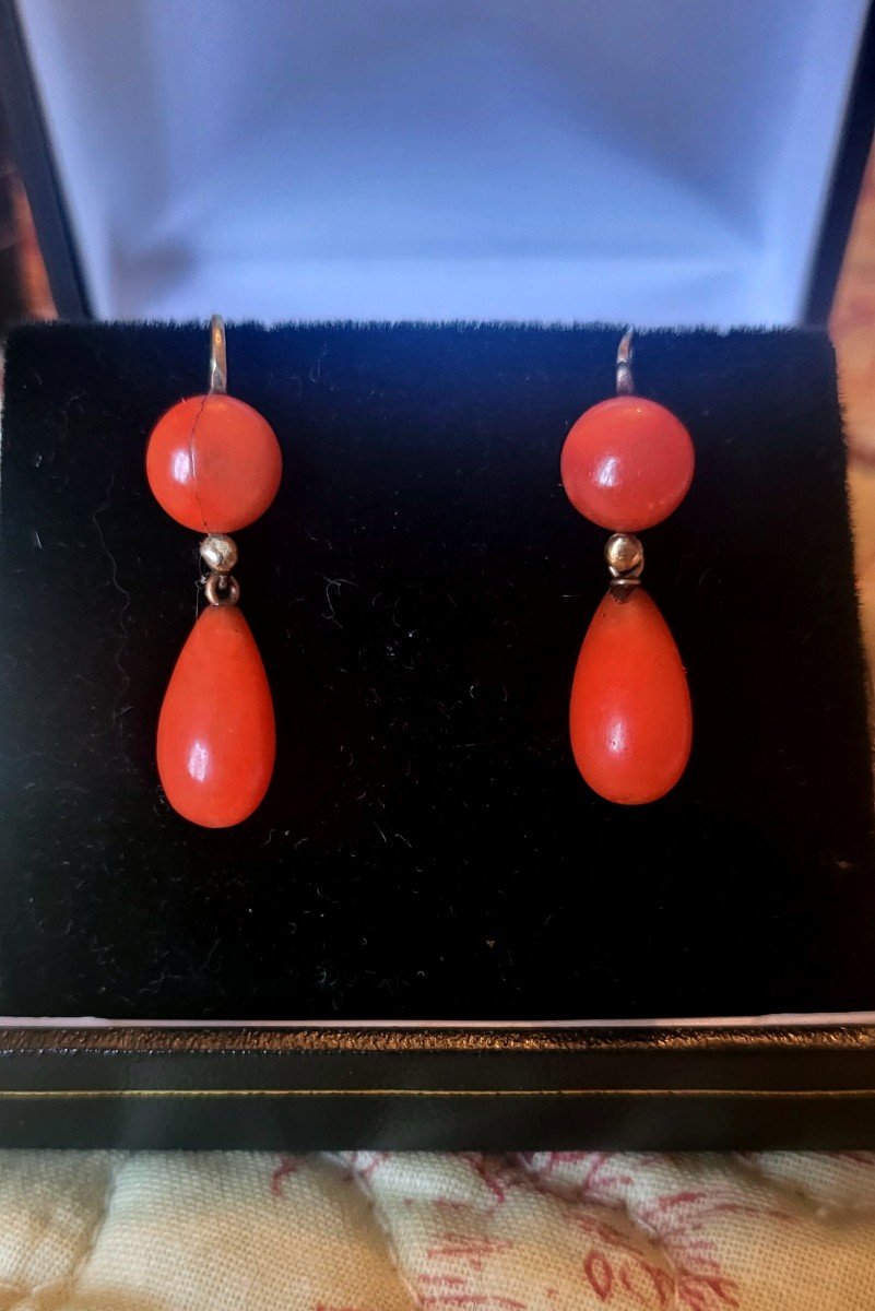 Napoleon 111 Boucles d'Oreilles En Corail  Et Or