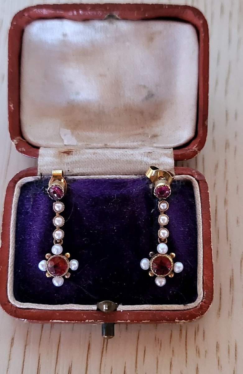 Belle Epoque - Gold Earrings With Garnets, Amethyst And Pearls-photo-3