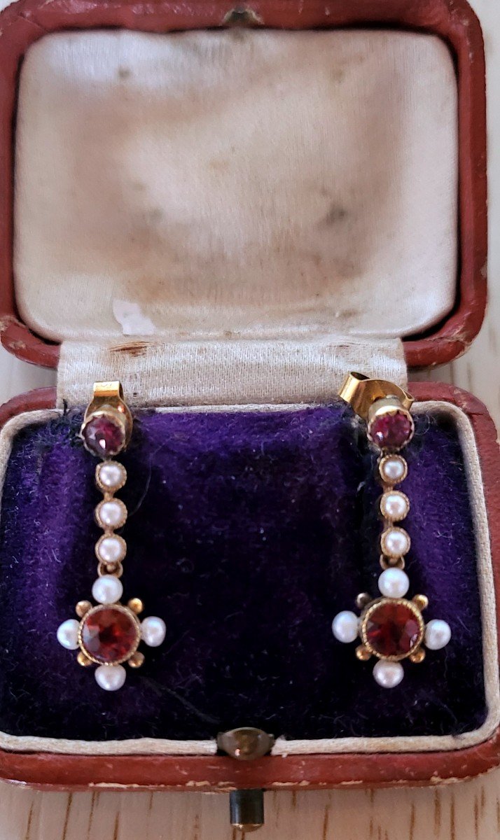 Belle Epoque - Gold Earrings With Garnets, Amethyst And Pearls-photo-3