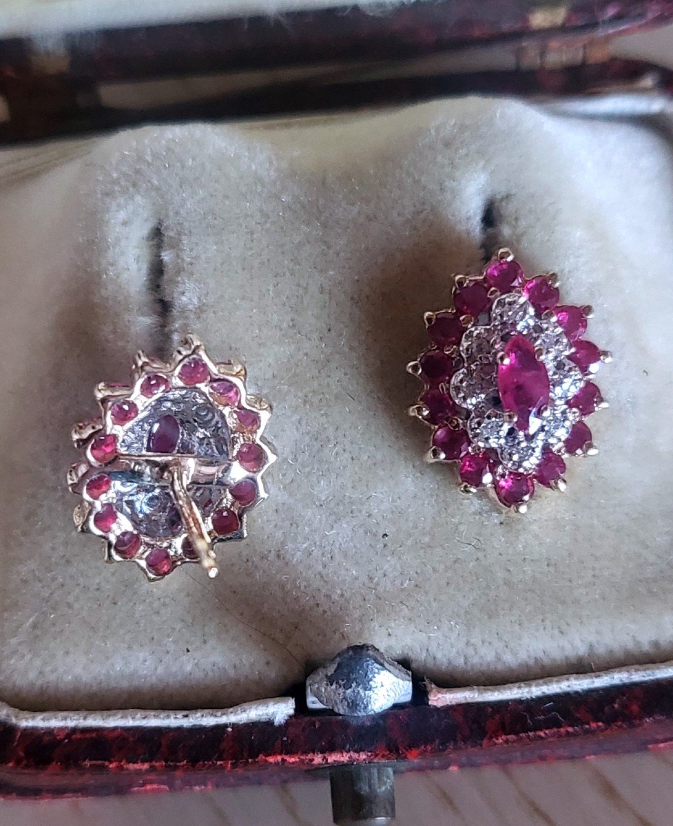 Vintage  Earrings, Ruby And Diamonds In Gold-photo-3
