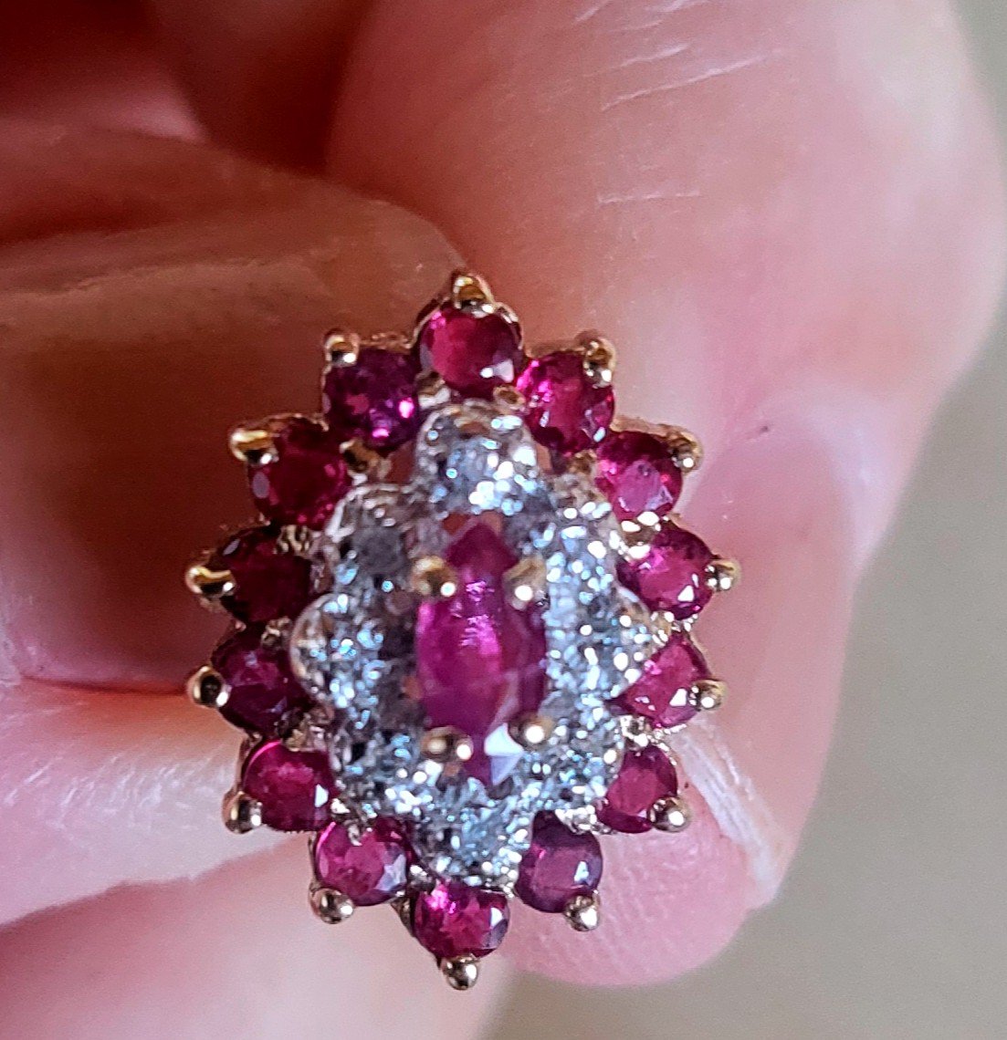 Vintage  Earrings, Ruby And Diamonds In Gold-photo-4