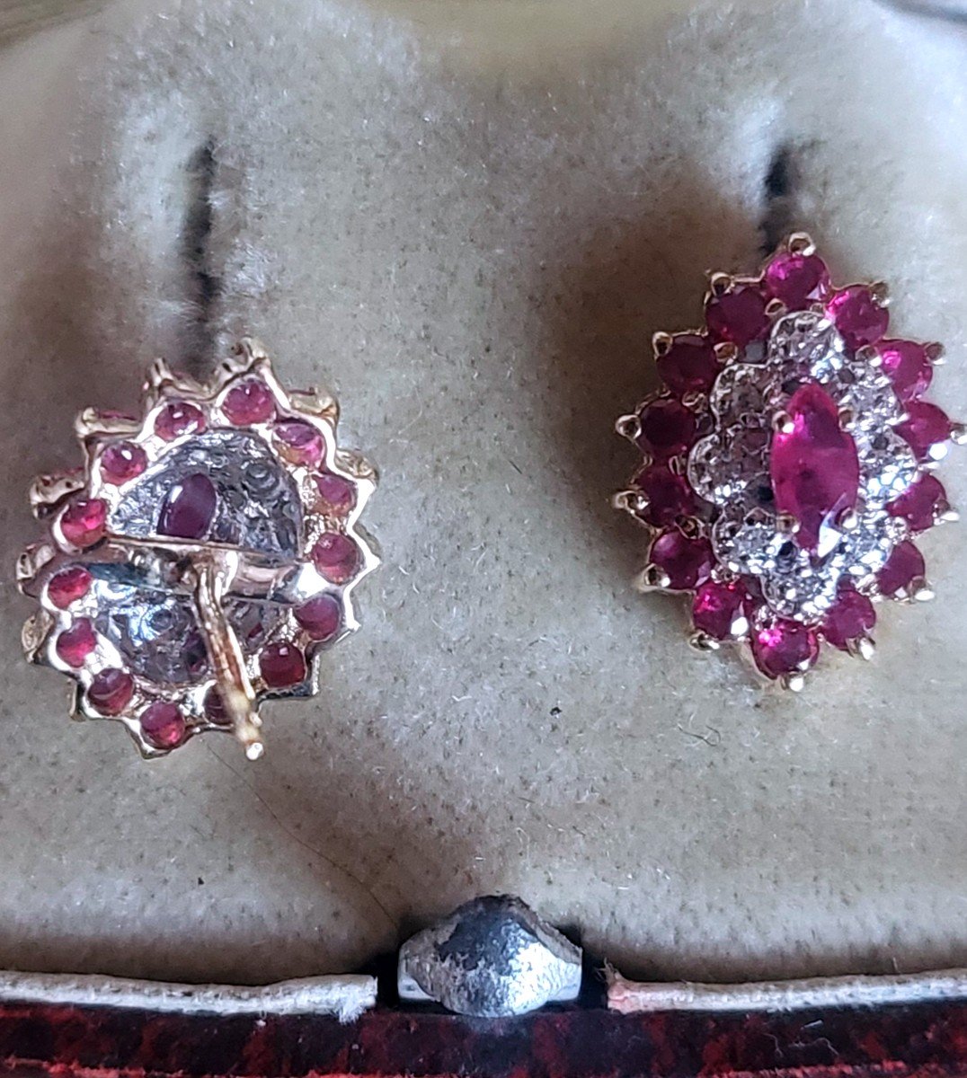 Vintage  Earrings, Ruby And Diamonds In Gold-photo-2