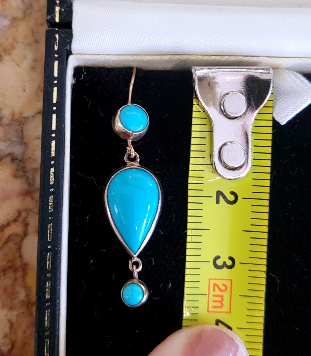 Antique Turquoise Earrings Set In Gold.-photo-1