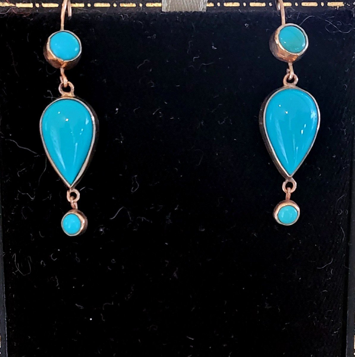 Antique Turquoise Earrings Set In Gold.