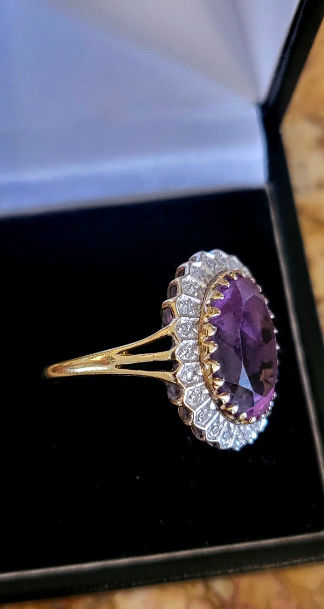 Vintage “cocktail” Ring – Amethyst, Diamonds Set In Gold-photo-3