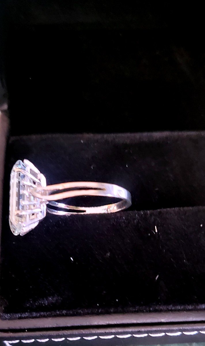 Vintage “cocktail” Ring In 18ct White Gold Set With A Large Aquamarine -photo-2