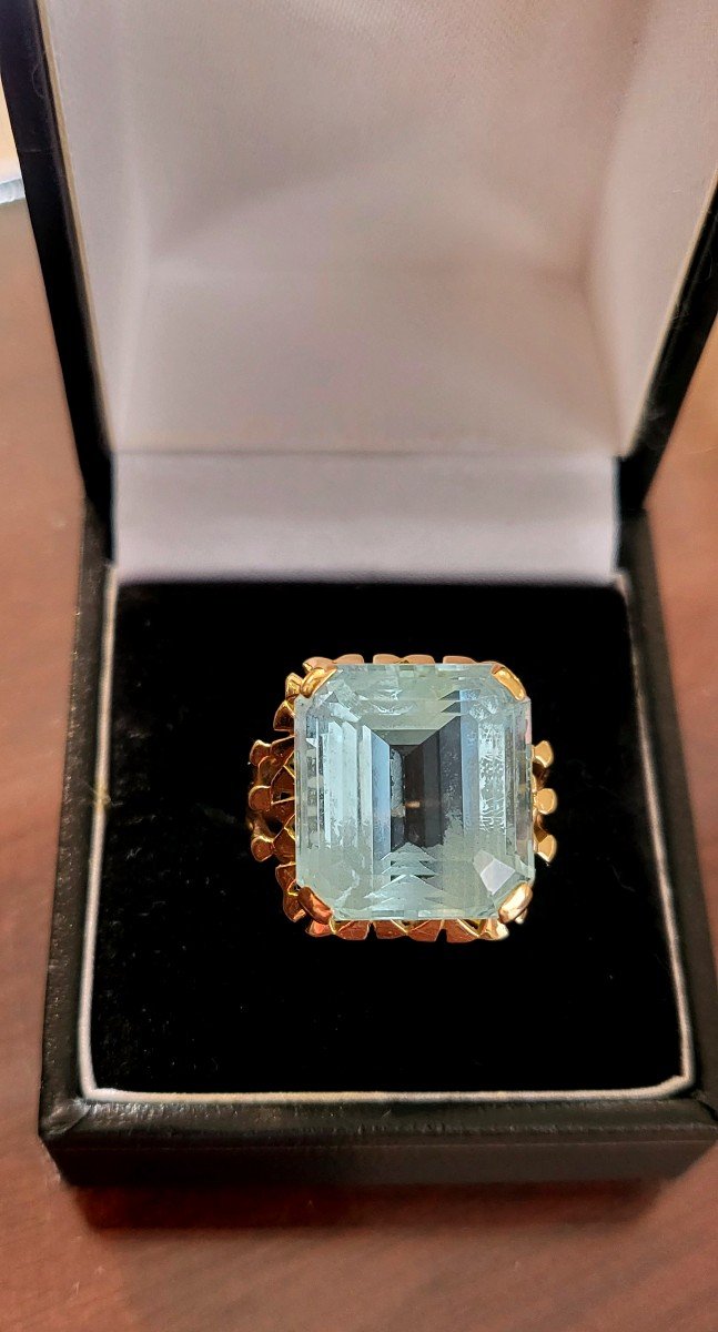 Vintage Cocktail Ring - Aquamarine In 18ct Gold -photo-2