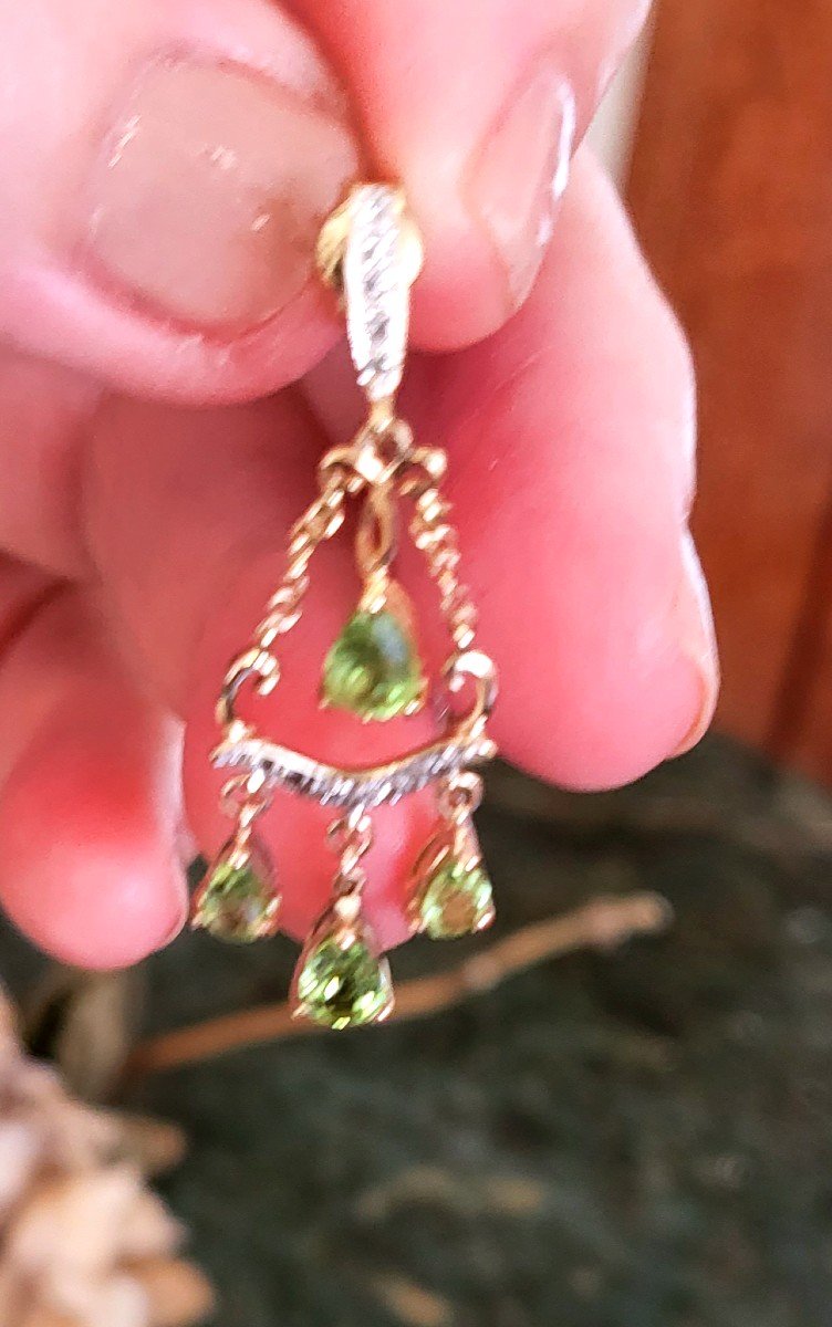 Boucles d'Oreilles Peridot, Diamants En Or-photo-2