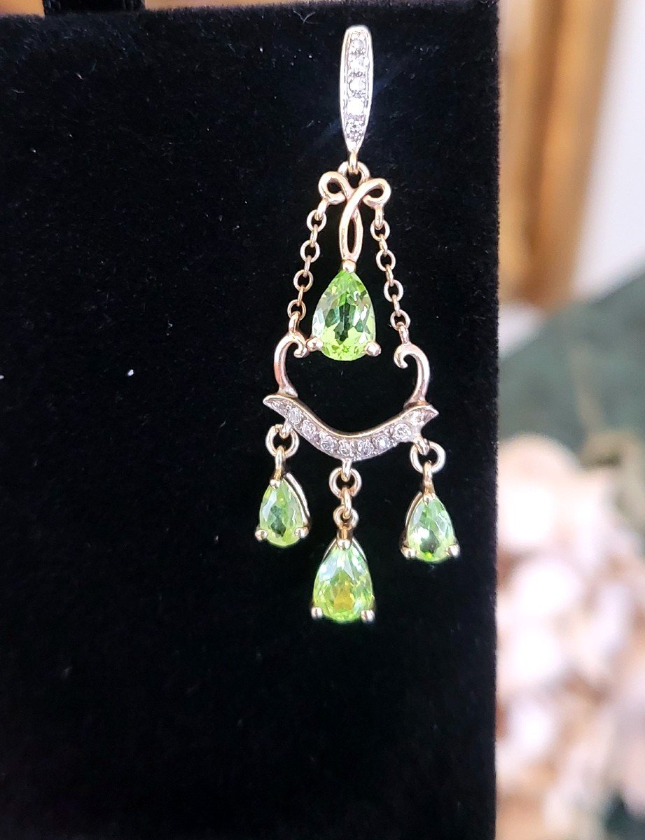 Boucles d'Oreilles Peridot, Diamants En Or-photo-3