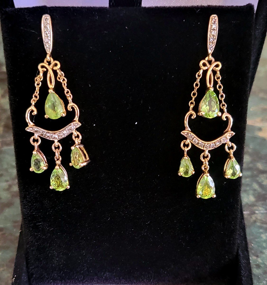 Boucles d'Oreilles Peridot, Diamants En Or-photo-4