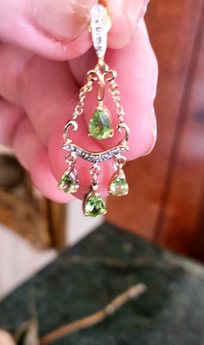 Boucles d'Oreilles Peridot, Diamants En Or-photo-2