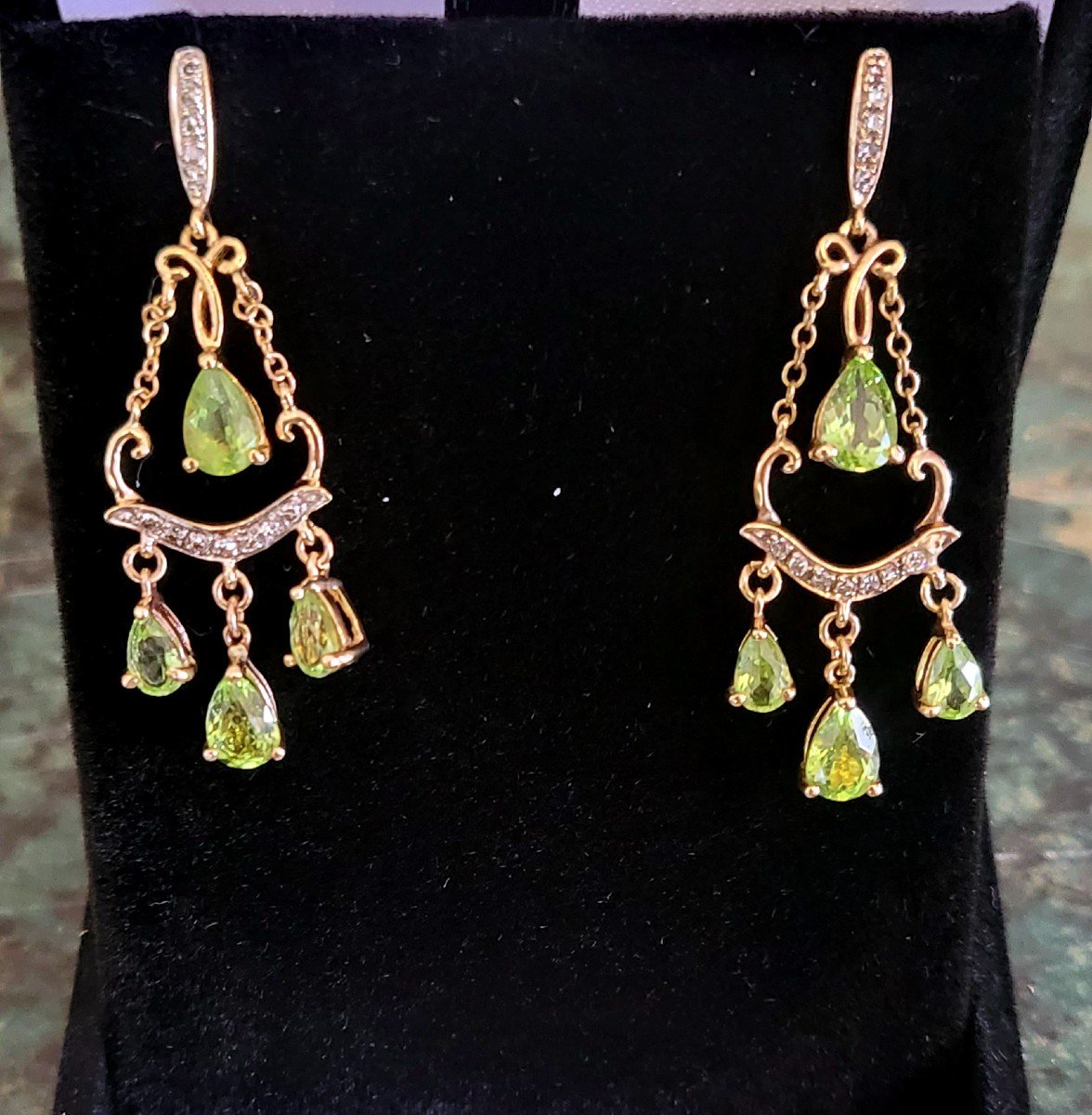 Boucles d'Oreilles Peridot, Diamants En Or-photo-3