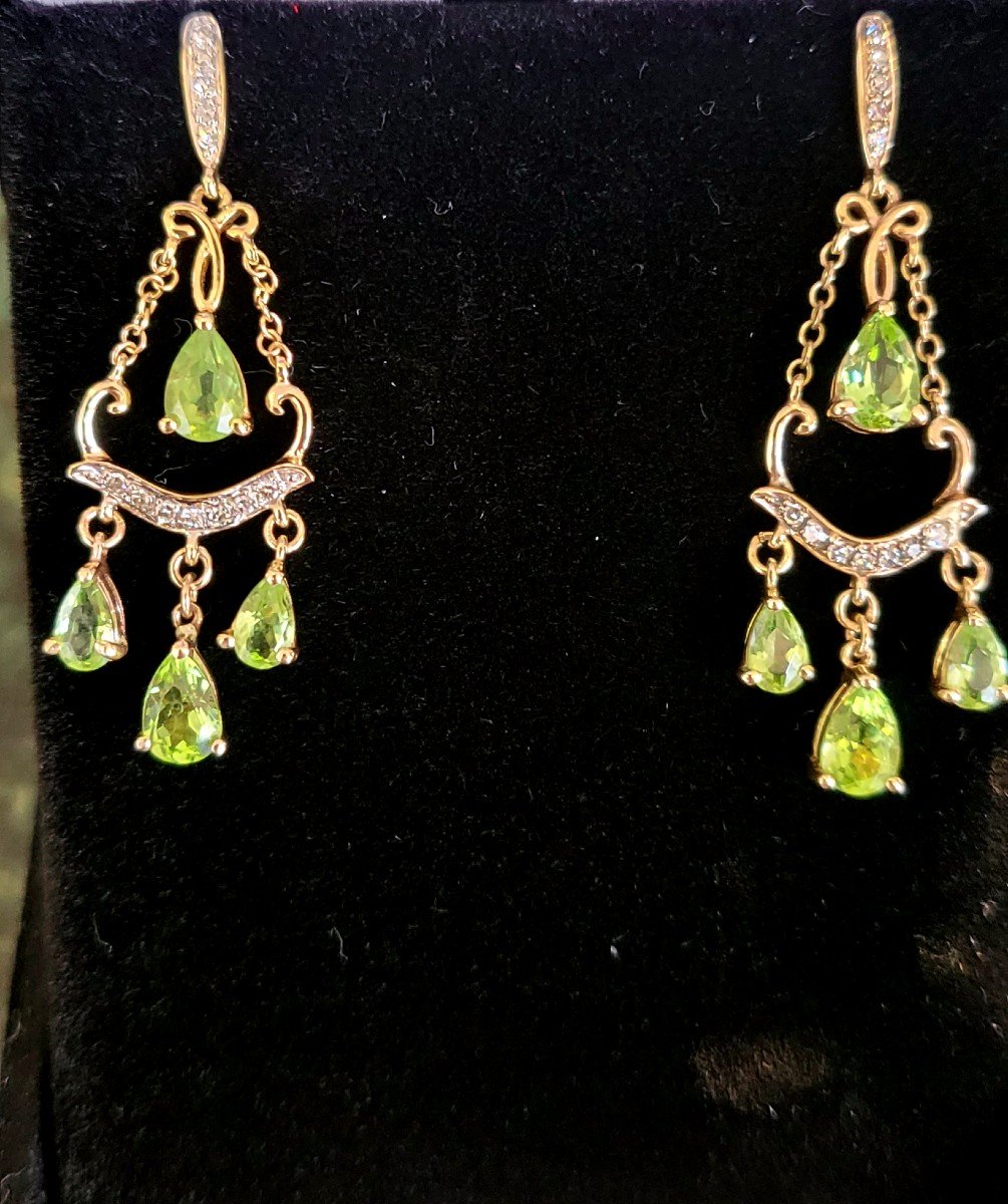 Boucles d'Oreilles Peridot, Diamants En Or