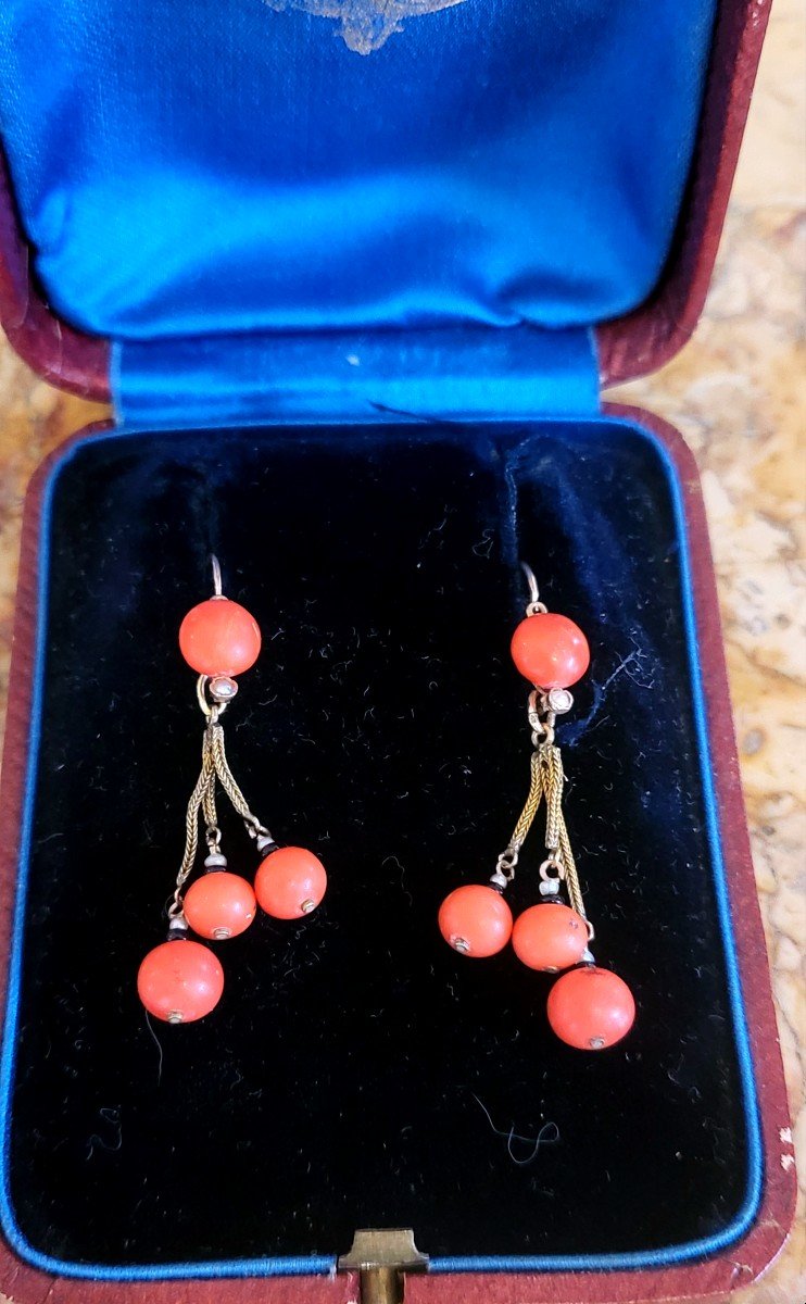 Napoleon 111 Coral And 18ct Gold Earrings 