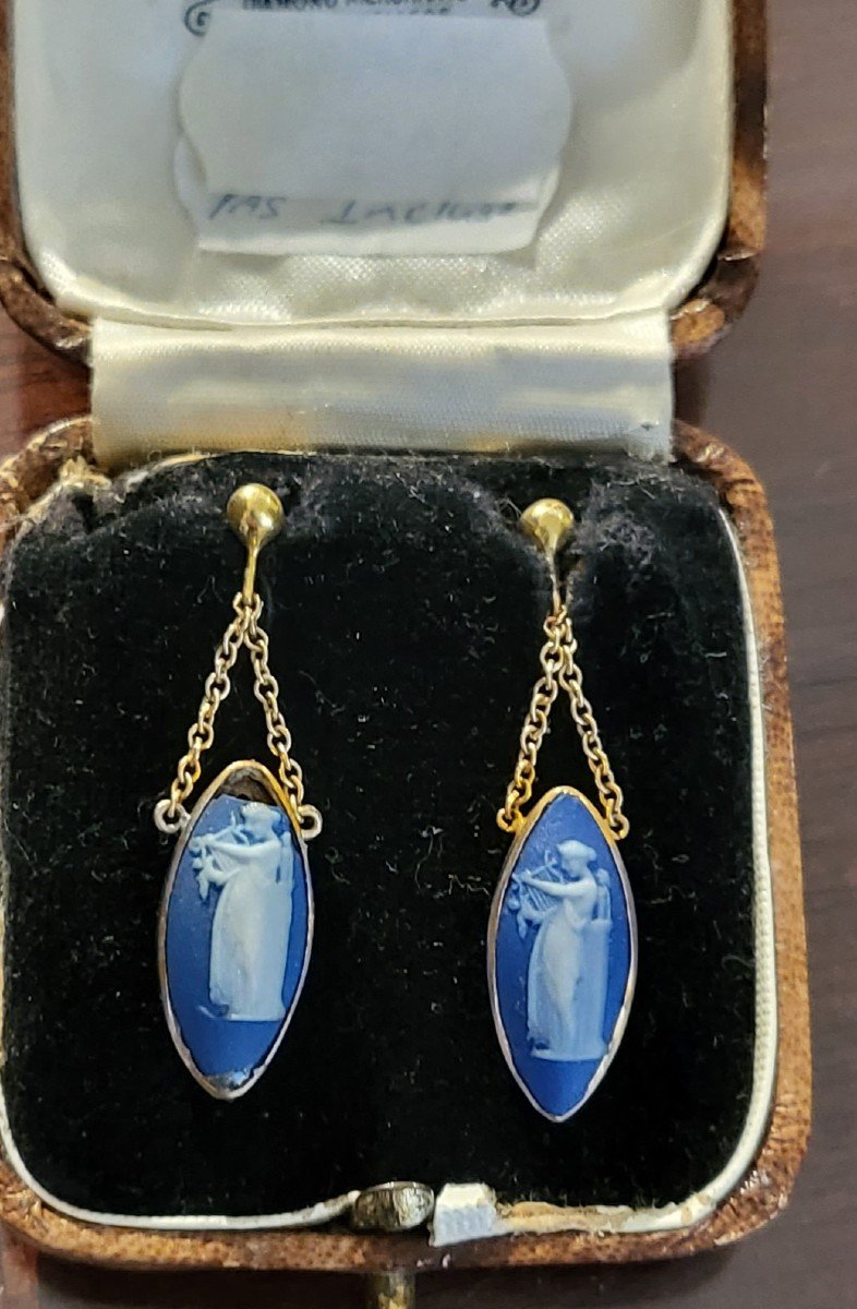 Antique Gold And Porcelain Earrings 