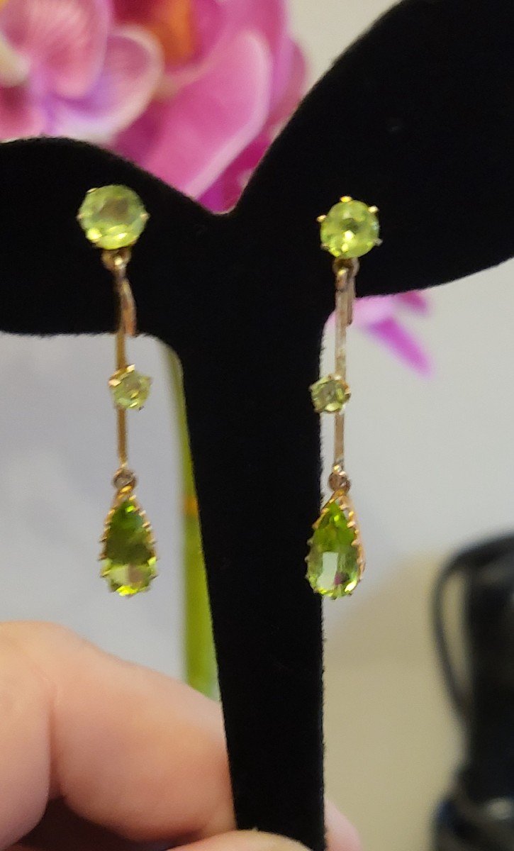 Belle époque Boucles d'Oreilles Peridot Serties En Or-photo-2