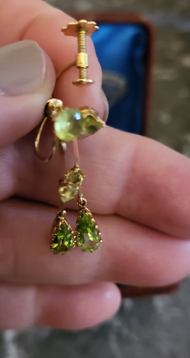 Belle époque Boucles d'Oreilles Peridot Serties En Or-photo-3