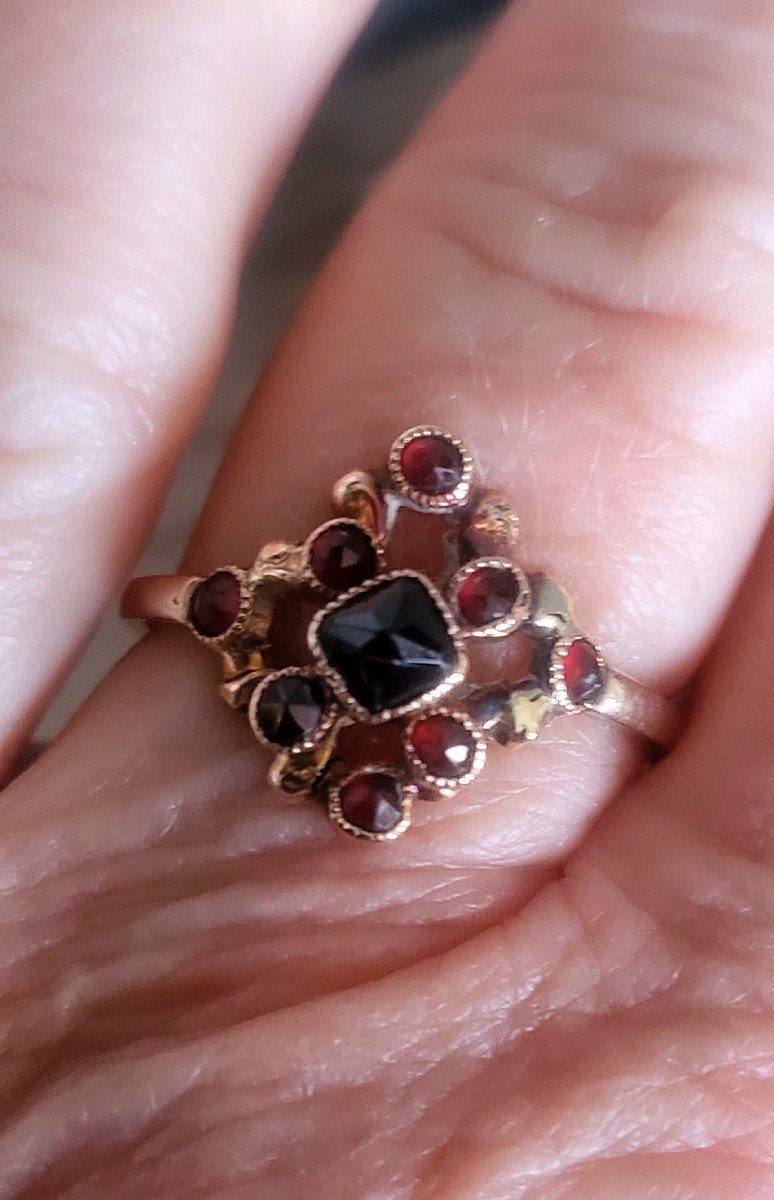 Empire-consulate Antique 18ct Gold Ring With Garnets -photo-3