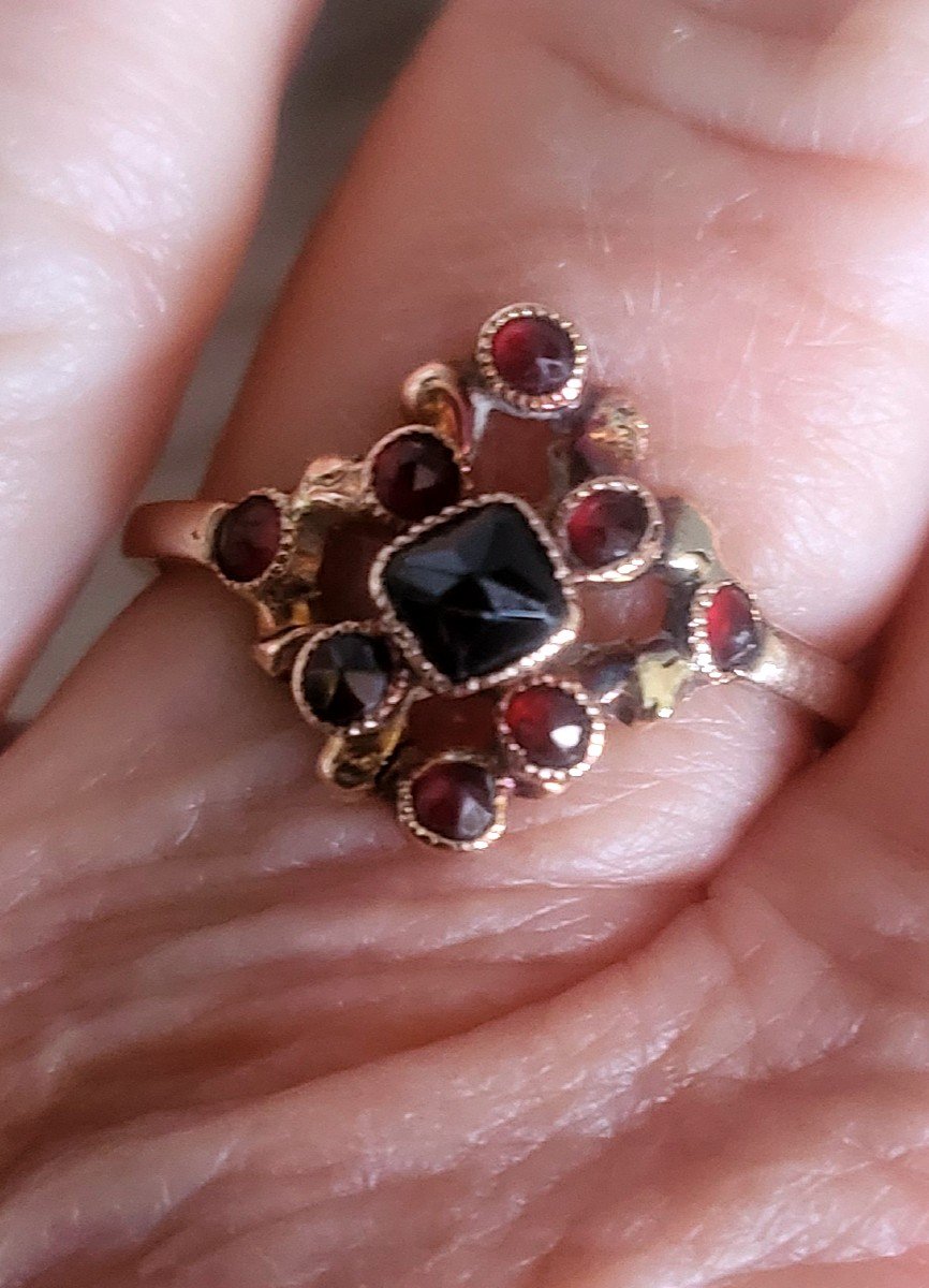 Empire-consulate Antique 18ct Gold Ring With Garnets -photo-3