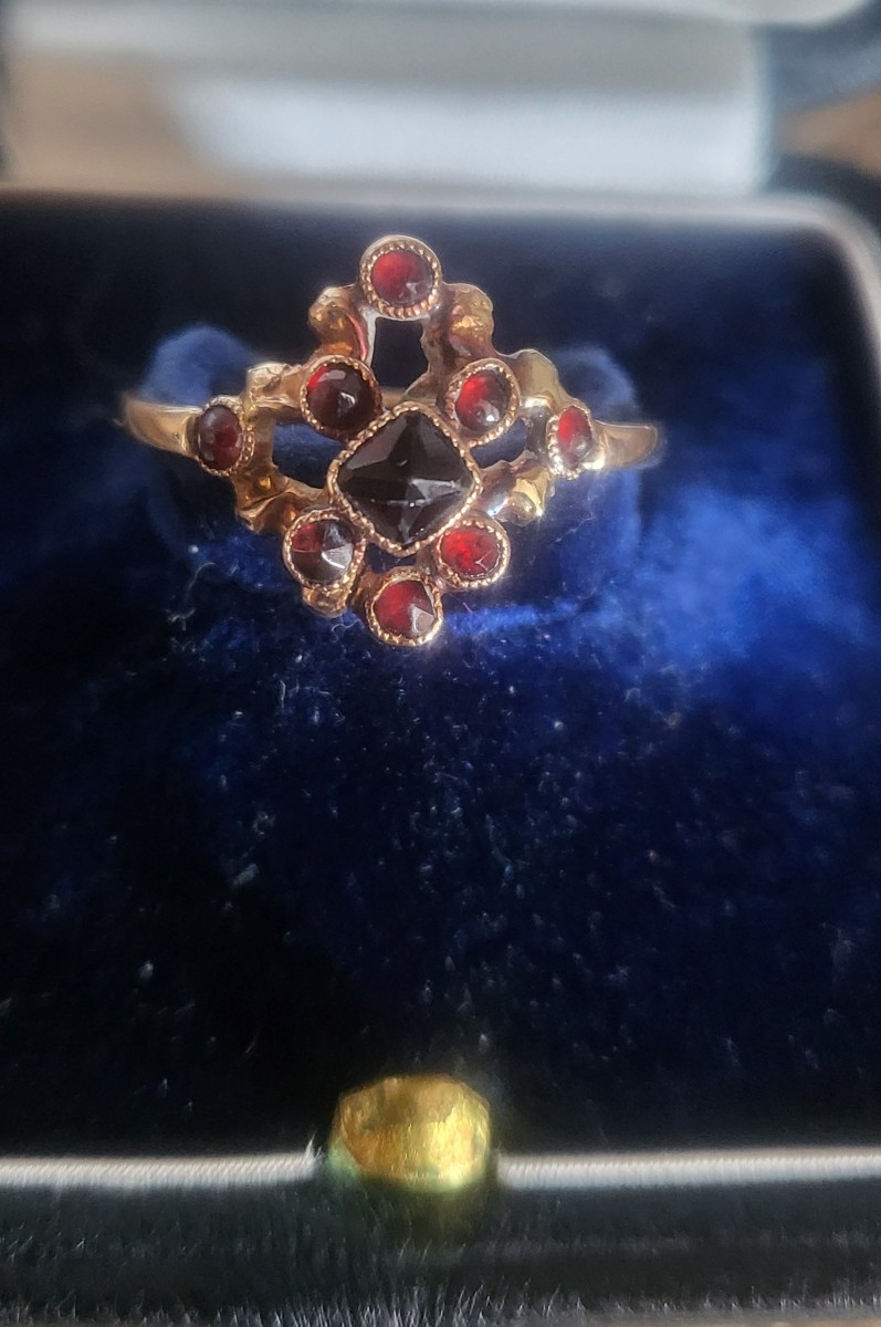 Empire-consulate Antique 18ct Gold Ring With Garnets -photo-8